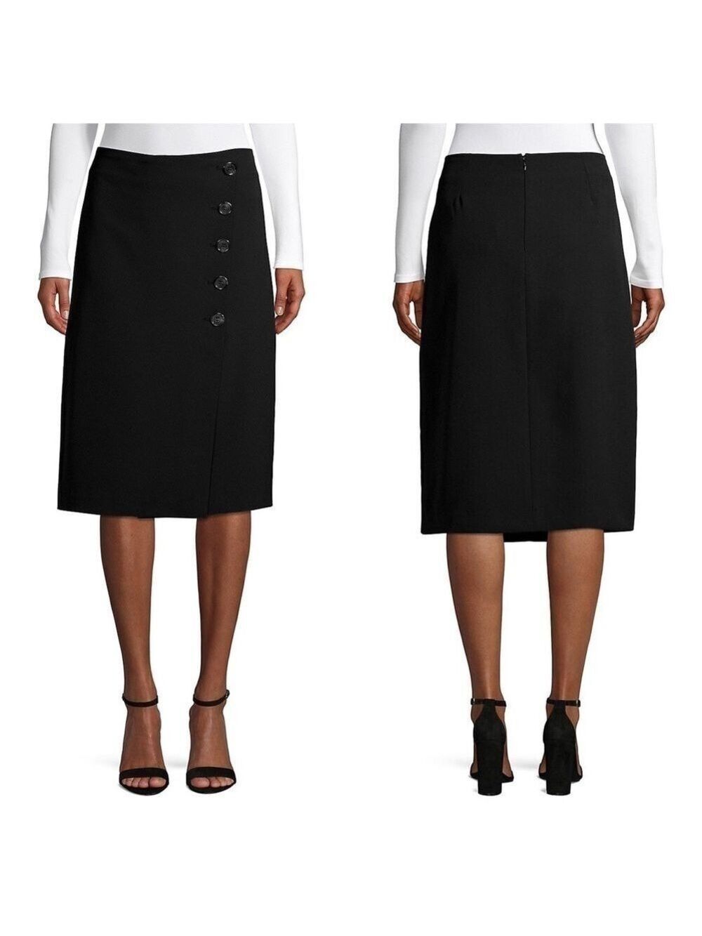 En Thread Wrap Button Black Midi Skirt